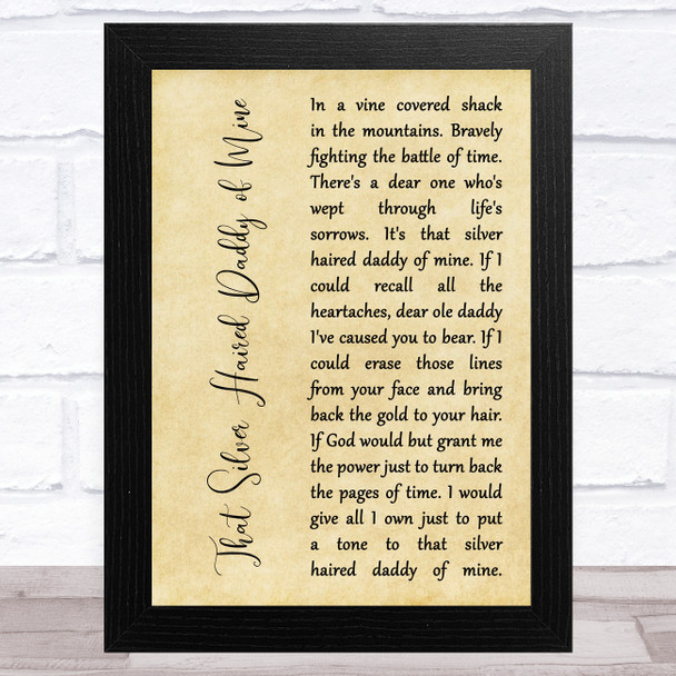 Johnny Cash That Silver Haired Daddy of Mine Rustic Script Song Lyric Art Print