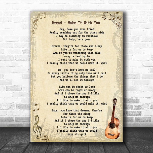 Bread Make It With You Song Lyric Vintage Music Wall Art Print