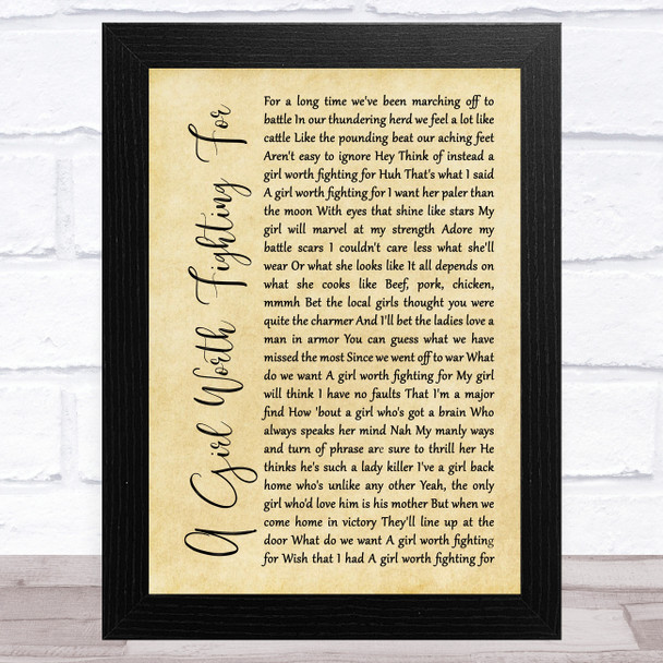 Mulan A Girl Worth Fighting For Rustic Script Song Lyric Art Print