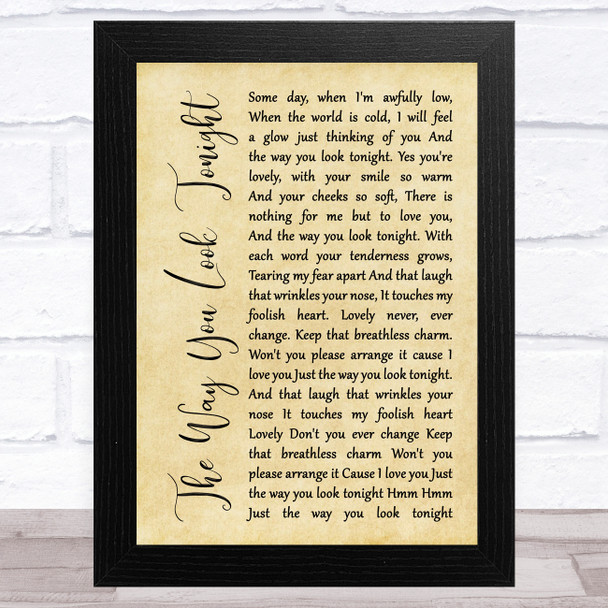 Fred Astaire The Way You Look Tonight Rustic Script Song Lyric Art Print