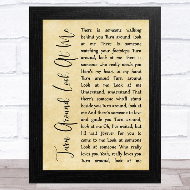 Glen Campbell Turn Around, Look At Me Rustic Script Song Lyric Art Print