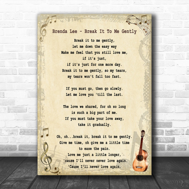 Brenda Lee Break It To Me Gently Song Lyric Music Wall Art Print