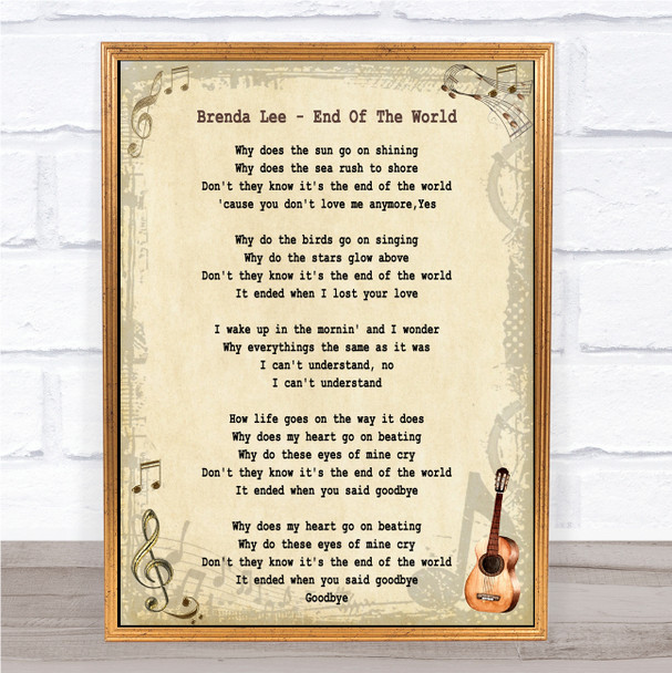 Brenda Lee End Of The World Song Lyric Music Wall Art Print