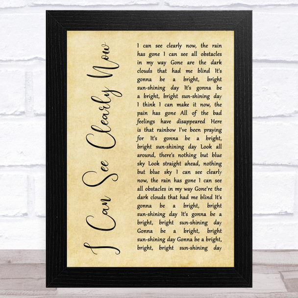 Johnny Nash I Can See Clearly Now Rustic Script Song Lyric Art Print