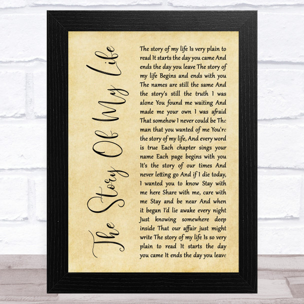 Neil Diamond The Story Of My Life Rustic Script Song Lyric Art Print