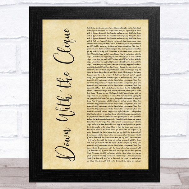 Aaliyah Down With the Clique Rustic Script Song Lyric Art Print