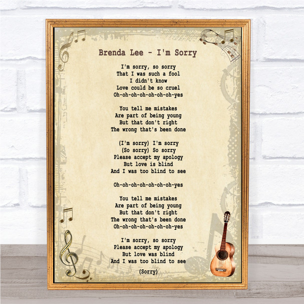 Brenda Lee I'm Sorry Song Lyric Music Wall Art Print