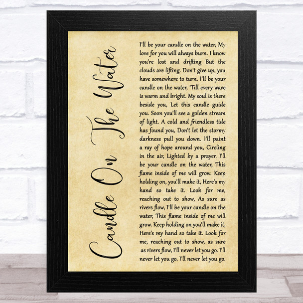 Helen Reddy Candle On The Water Rustic Script Song Lyric Art Print