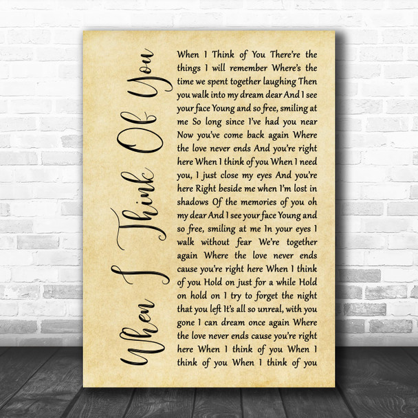 Steve Perry When I think of you Rustic Script Song Lyric Art Print