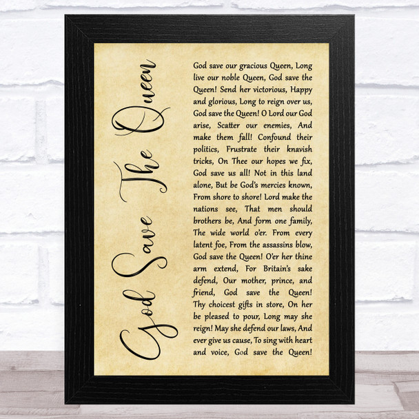 English National Anthem God Save The Queen Rustic Script Song Lyric Art Print