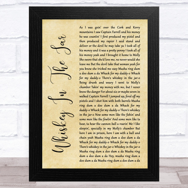 Metallica Whiskey In The Jar Rustic Script Song Lyric Art Print