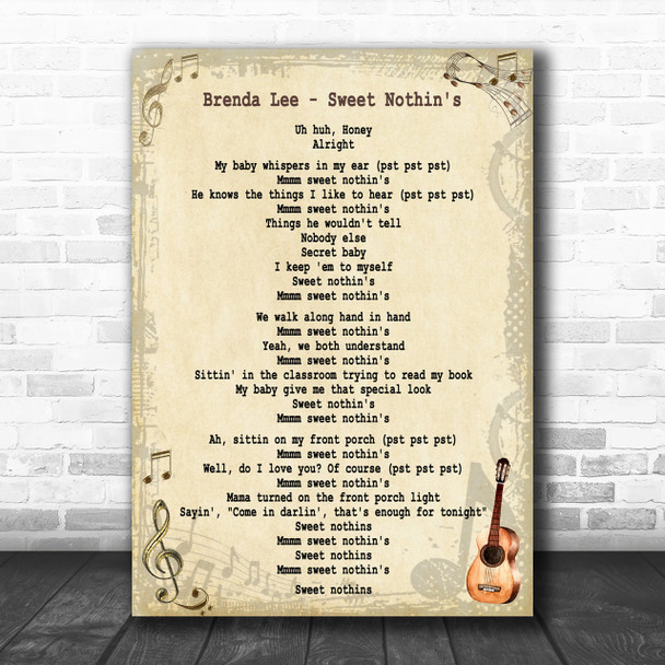 Brenda Lee Sweet Nothin's Song Lyric Music Wall Art Print