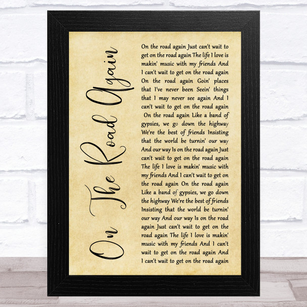 Willie Nelson On The Road Again Rustic Script Song Lyric Art Print