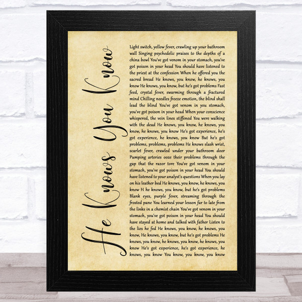 Marillion He Knows You Know Rustic Script Song Lyric Art Print