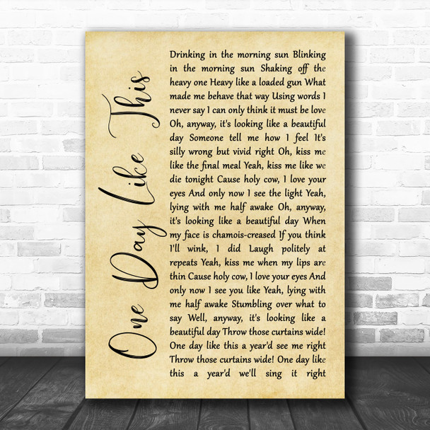 Elbow One Day Like This Rustic Script Song Lyric Art Print