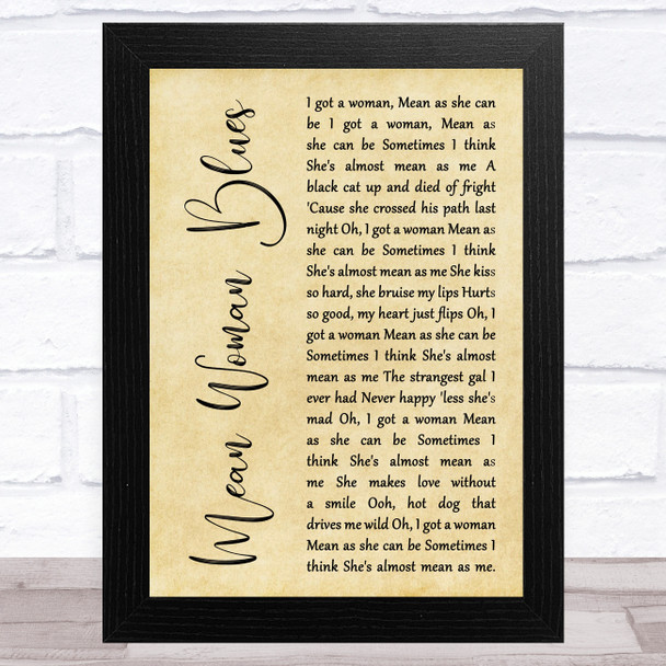 Elvis Presley Mean Woman Blues Rustic Script Song Lyric Art Print