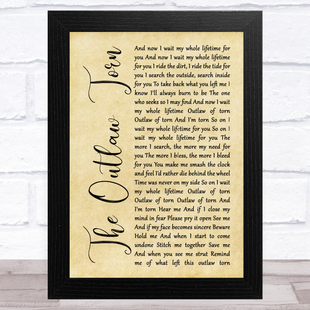 Metallica The Outlaw Torn Rustic Script Song Lyric Art Print