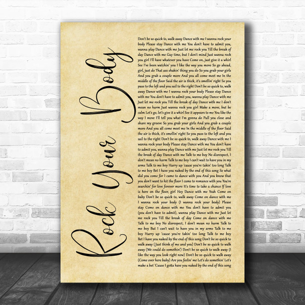 Justin Timberlake Rock Your Body Rustic Script Song Lyric Art Print