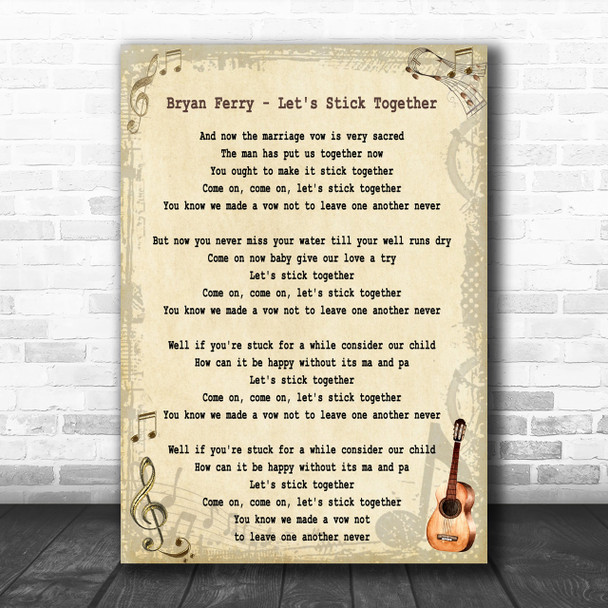 Bryan Ferry Let's Stick Together Song Lyric Music Wall Art Print