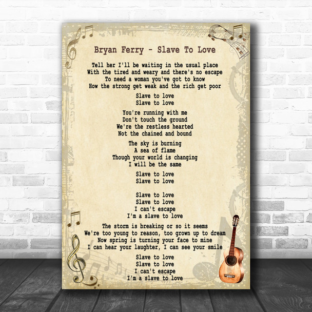 Bryan Ferry Slave To Love Song Lyric Music Wall Art Print