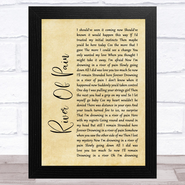 Thunder River Of Pain Rustic Script Song Lyric Art Print