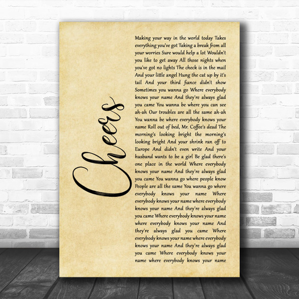 Gary Portnoy, Judy Hart-Angelo Cheers Theme Rustic Script Song Lyric Art Print