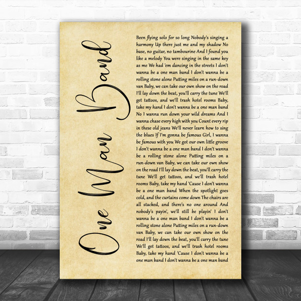 Old Dominion One Man Band Rustic Script Song Lyric Art Print