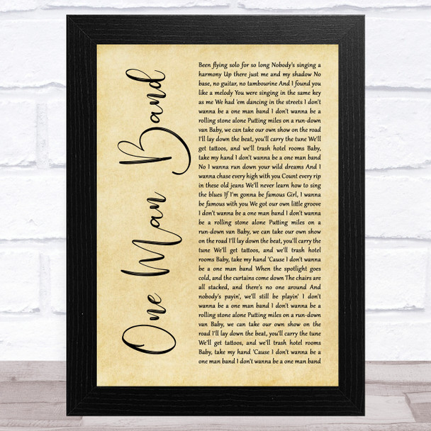 Old Dominion One Man Band Rustic Script Song Lyric Art Print