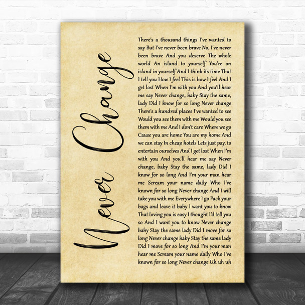 Picture This Never Change Rustic Script Song Lyric Art Print