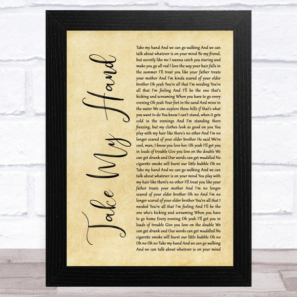 Picture This Take My Hand Rustic Script Song Lyric Art Print