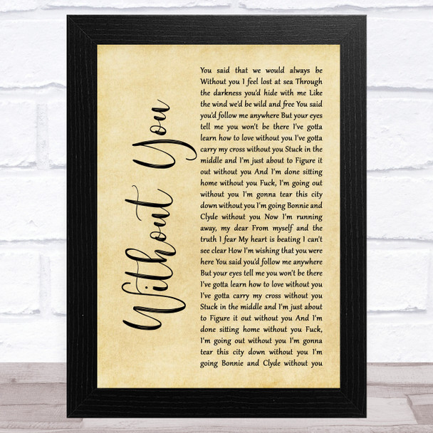 Avicii feat Sandro Cavazza Without You Rustic Script Song Lyric Art Print