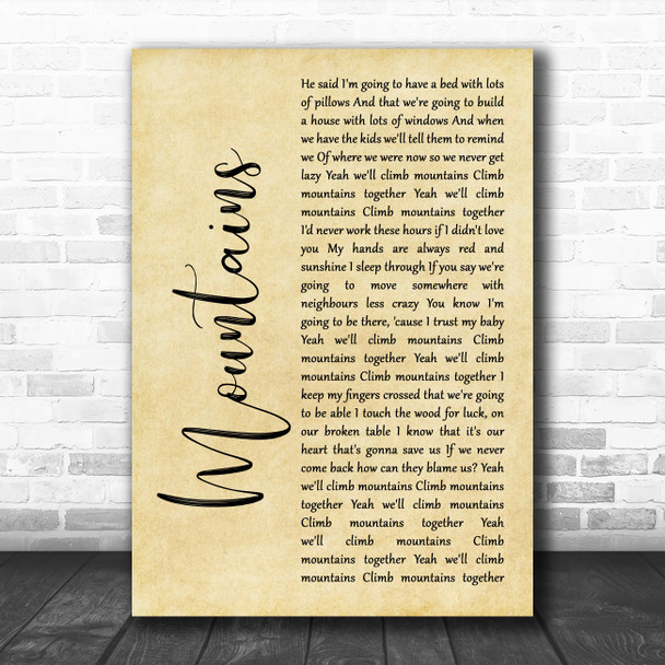 Emeli Sandé Mountains Rustic Script Song Lyric Art Print