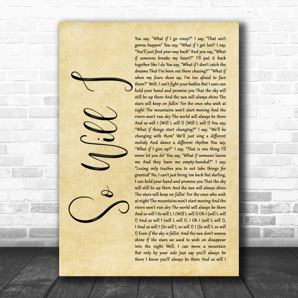 Ben Platt So Will I Rustic Script Song Lyric Art Print