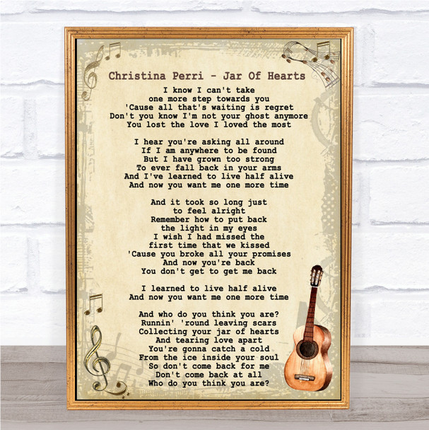 Christina Perri Jar Of Hearts Song Lyric Vintage Music Wall Art Print