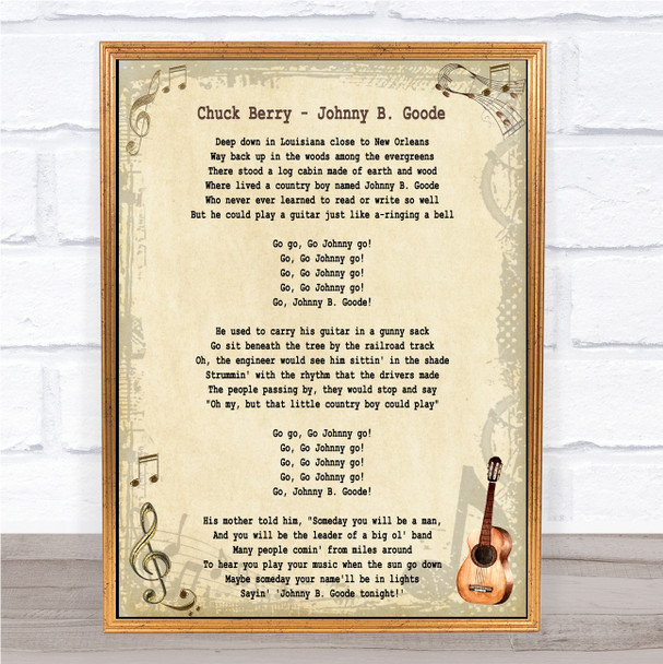 Chuck Berry Johnny B Goode Song Lyric Music Wall Art Print