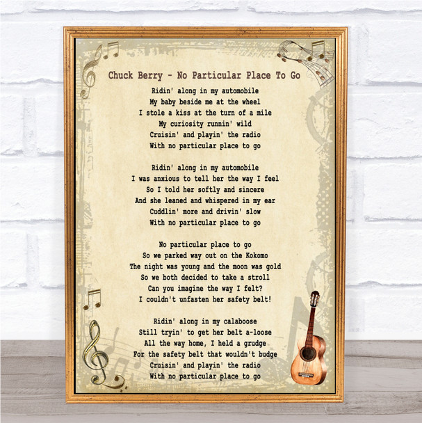 Chuck Berry No Particular Place To Go Song Lyric Music Wall Art Print