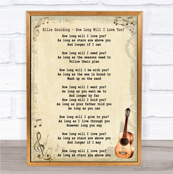 Ellie Goulding How Long Will I Love You Song Lyric Vintage Music Wall Art Print