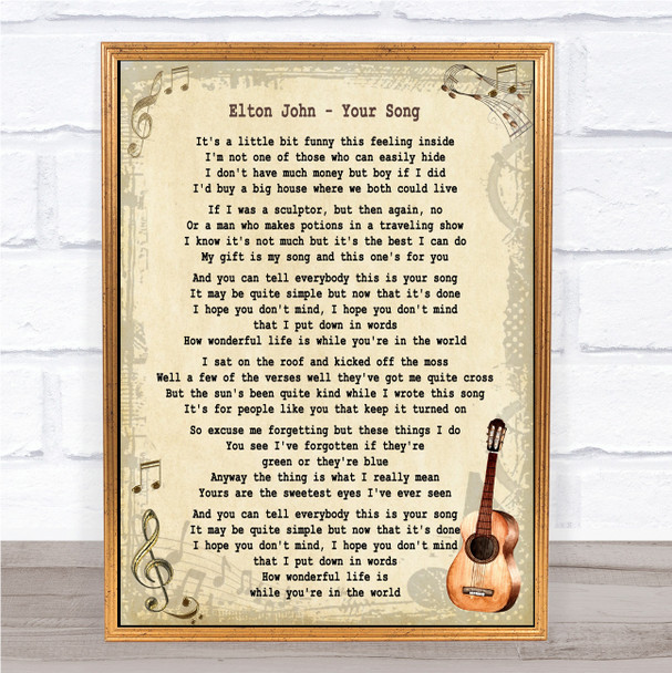 Elton John Your Song Song Lyric Vintage Music Wall Art Print