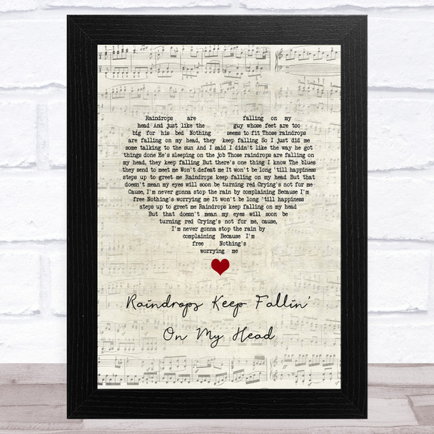 B.J. Thomas Raindrops Keep Fallin' On My Head Script Heart Song Lyric Art Print