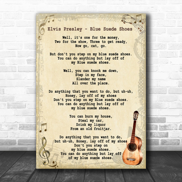 Elvis Presley Blue Suede Shoes Song Lyric Vintage Music Wall Art Print