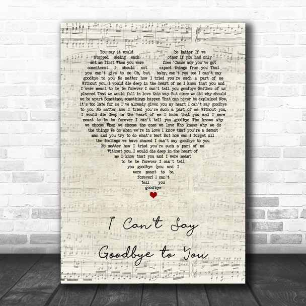 Helen Reddy I Can't Say Goodbye to You Script Heart Song Lyric Art Print