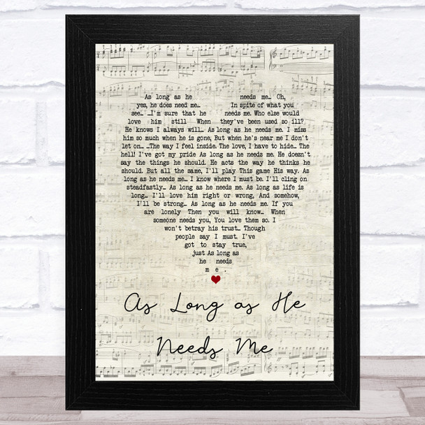 Jodie Prenger As Long as He Needs Me Script Heart Song Lyric Art Print