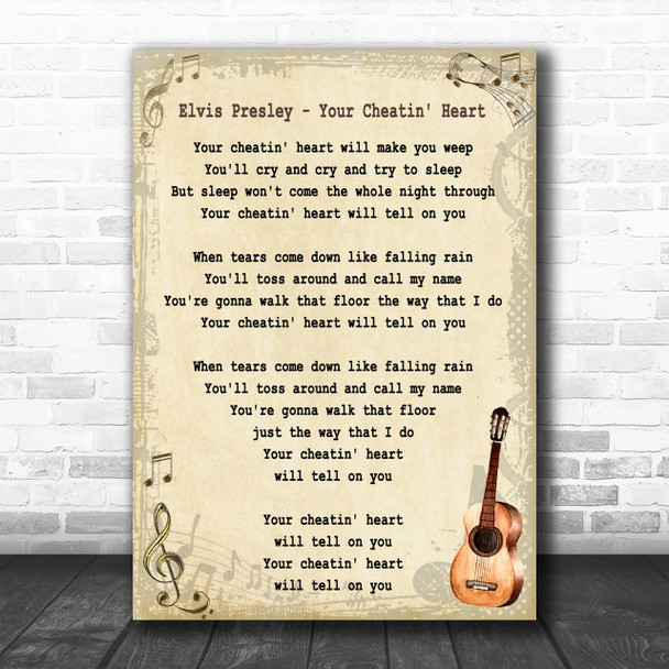 Elvis Presley Your Cheatin' Heart Song Lyric Vintage Music Wall Art Print