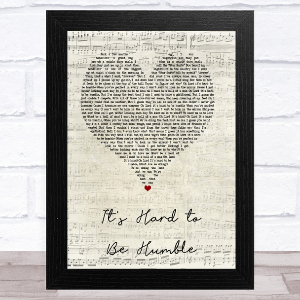 Mac Davis It's Hard to Be Humble Script Heart Song Lyric Art Print