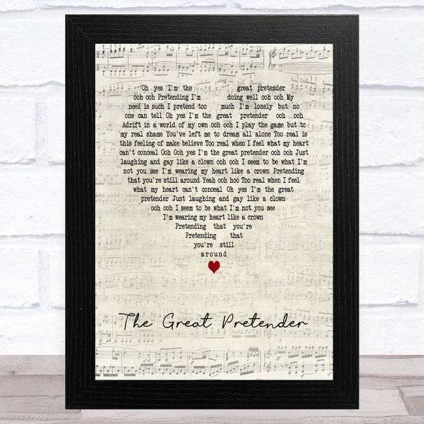 Freddie Mercury The Great Pretender Script Heart Song Lyric Art Print
