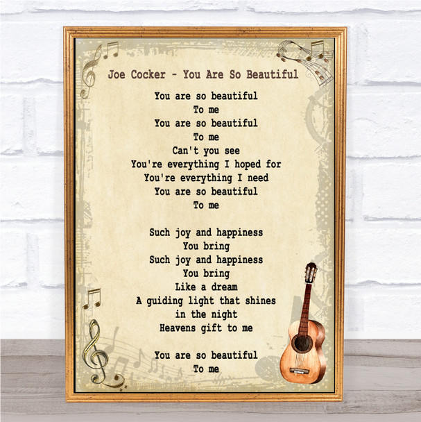 Joe Cocker You Are So Beautiful Song Lyric Vintage Music Wall Art Print
