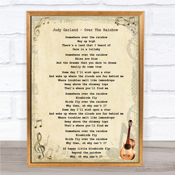 Judy Garland - Over The Rainbow Song Lyric Guitar Music Wall Art Print