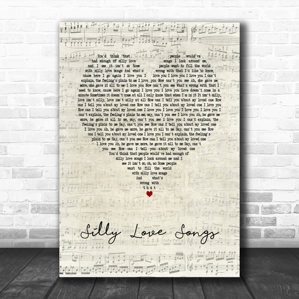 Paul McCartney & Wings Silly Love Songs Script Heart Song Lyric Art Print