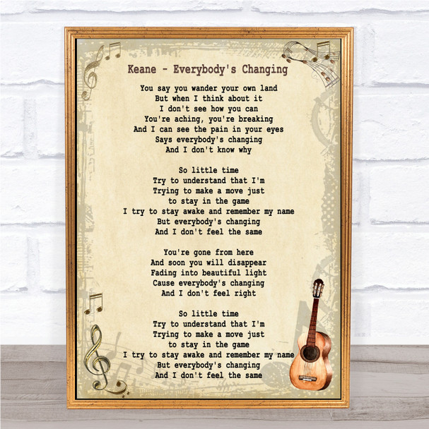 Keane Everybody's Changing Song Lyric Vintage Music Wall Art Print