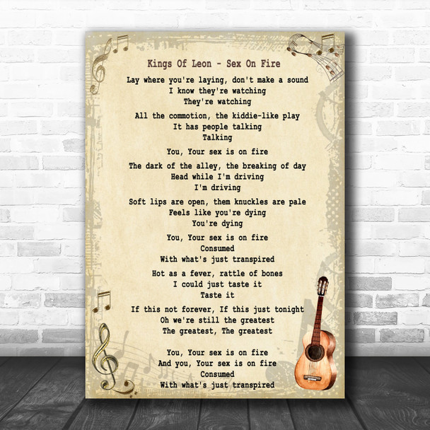 Kings Of Leon Sex On Fire Song Lyric Vintage Music Wall Art Print